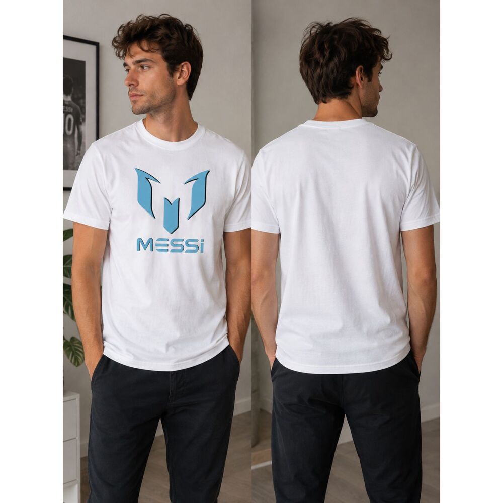 Messi Collection Men's T-Shirt Size M White Blue Logo Graphic Tee